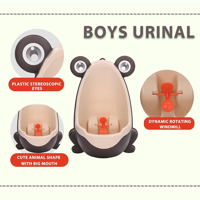Frog Potty Training Urinal, Cute Frog Shape Cute Toddler Urinal Potty Training Urinal for Boys with Funny Aiming Target (Coffee)