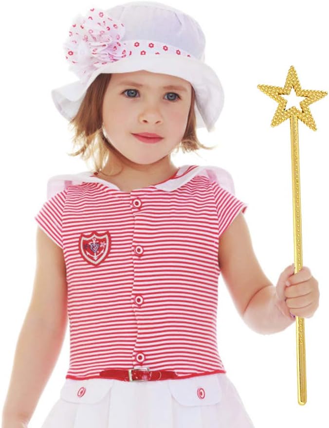 Tvoip 5PCS Girls Costume Props Star Magic Wand Angel Fairy Wands Sticks Birthday Party Wedding Halloween Cosplay Christmas 13 Inches (Gold)