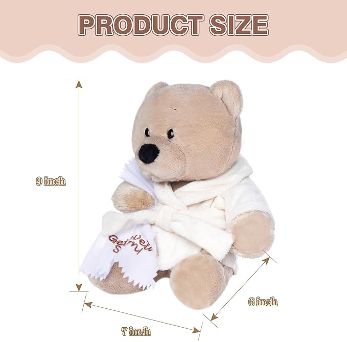 My OLi 9" Teddy Bear Stuffed Animal Plush Toys Soft Bear Dressed in Bathrobe with Soothing Towel “Get Well Soon” Soft Plush Bear Toy Bedtime Gifts for Baby Kids Girls Boys，Beige