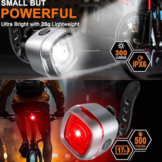 Bicycle Front and Rear Lights,Bike Light, Type-C Rechargeable, Flashing Light，Suitable for Night Riding, Cycling，Accessories for Bicycle，Headlight &Taillight for Girls Kids