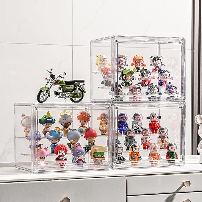 3PACK 3 Tiers Clear Display Case with Lights, Acrylic Storage Organizers Box with Magnetic Door, Acrylic Dustproof Showcase for Collectibles Action Figure