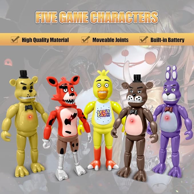 Action Figures Set, 5 Pcs Action Figures Toys, 5.5 Inches Movable Joints Collectible Toys Set with Light for Toys Dolls Gifts Cake Toppers