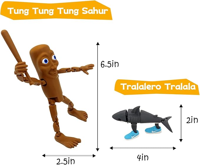 Italian Brainrot Toys,Brainrot Toys,Brainrot Action Figures,Collectible Italian Brainrot Characters,Tralalero Tralala,Tung Tung Tung Sahur,Best Gift for Brainrot Fans & Kids (2Pcs)
