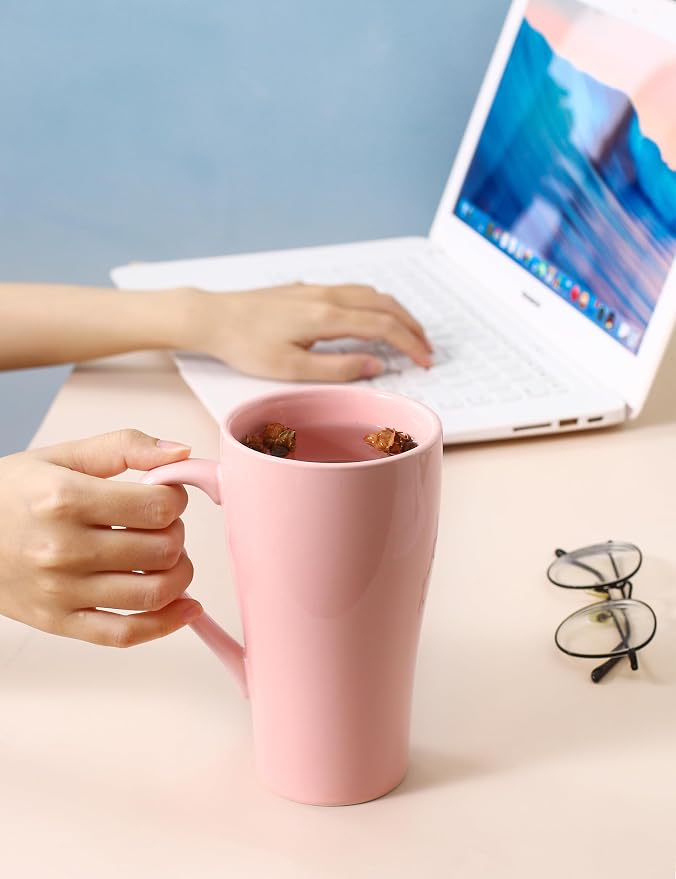 Tea Cup with Infuser and Lid, 18oz Large Tea Infuser Mug, Ceramic Loose Leaf Tea Mug with Strainer & Silicone Lid for Women, Man, Christmas, Gifts (Pink)