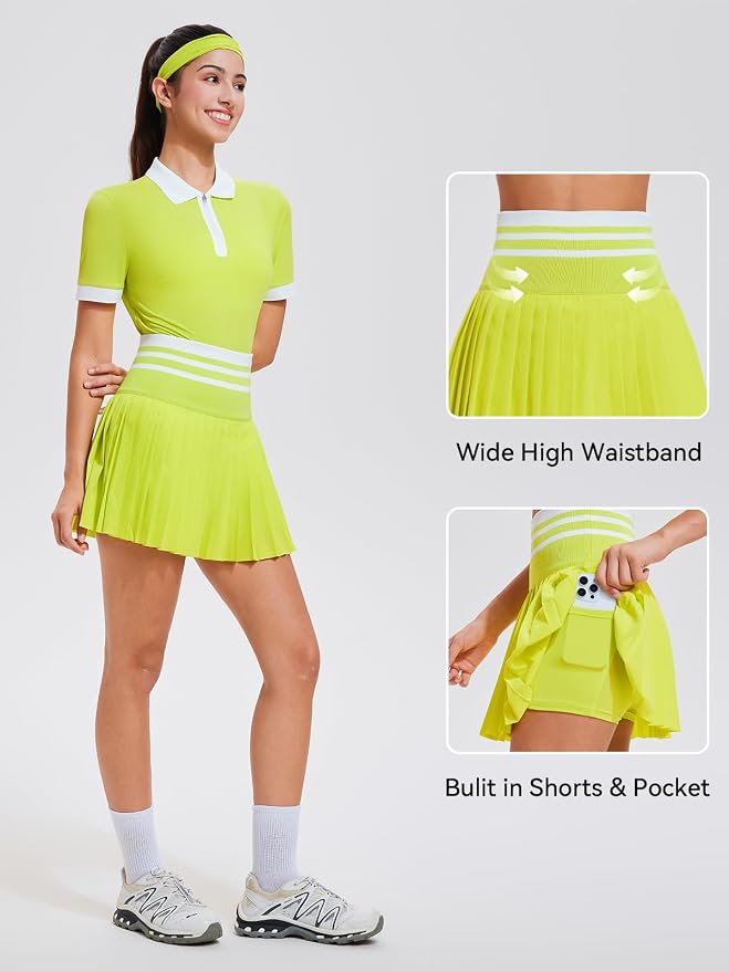 Tennis Skirt Sets for Women Zipper Color Block High Waisted Golf Polo Two Piece Skirt Set Women 2 Piece Outfits