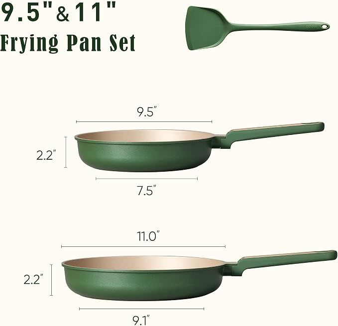 CAROTE 9.5'' and 11'' Nonstick Frying Pans Skillet, NonStick Fry Pan Egg Pan Omelet Pans,Healthy & PFOA Free, Induction-Compatible, Dishwasher Safe & Includes Silicone Spatula，Green
