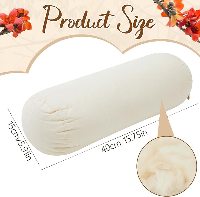 Leinuosen Organic Kapok Orthopedic Roll Pillow 16"x6" – Neck, Back, Knee & Leg Support Bolster – Cervical & Lumbar Roll for Pain Relief, Spinal Alignment – Natural Filling, Adjustable for Bed & Travel
