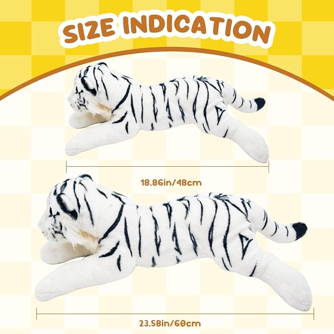 White Tiger Stuffed Animal 24" Giant Stuffed Tiger Plush Jungle Stuffed Animal Soft Plush Tiger Stuffy Cute Plushie Toys Realistic Birthday Gifts for Kids Boys