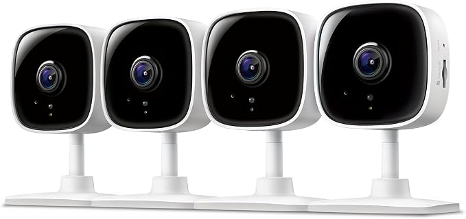 Tapo 1080P Indoor Wired Security Camera - Works as a Baby & Pet Monitor, Motion Detection, 2-Way Audio, Siren, Night Vision, Subscription-Free Local or Optional Cloud, Works with Alexa, C100(4-Pack)
