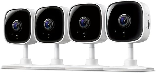 Tapo 1080P Indoor Wired Security Camera - Works as a Baby & Pet Monitor, Motion Detection, 2-Way Audio, Siren, Night Vision, Subscription-Free Local or Optional Cloud, Works with Alexa, C100(4-Pack)