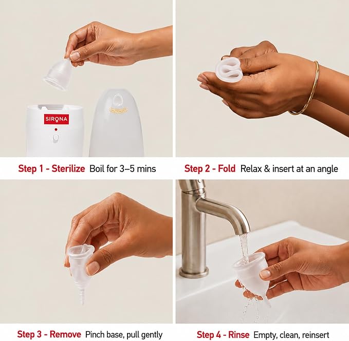Sirona Reusable Menstrual Cup - Small Size | Ultra-Soft, Odor-Free, Rash-Free Medical-Grade Silicone with Pouch | Leak-Proof Period Cup for Heavy & Light Flow | Tampon & Pad Alternative | Pack of 1