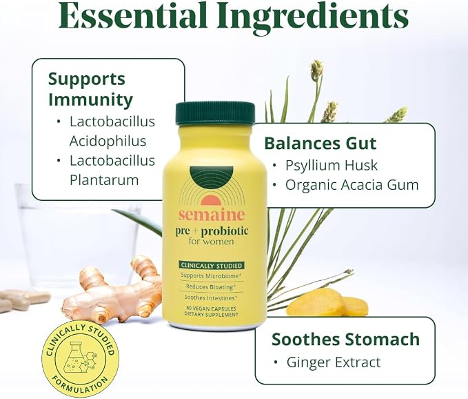 Semaine Peri/Menopause & Gut Health Bundle - Ease Bloating, Indigestion, Hot Flashes & Thinning Hair. Support Mood, Sleep, Hormones & Immunity | 1 Month Supply