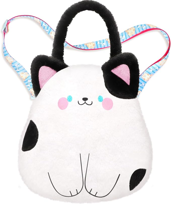 Cat Plush Bag Kids Crossbody Bag for Kids, Plush Handbag Tote Bag with Adjustable Strap,Soft Plush Cat Stuffed Purse with Zipper,Coin Pouch Accessories for Toddlers Kids