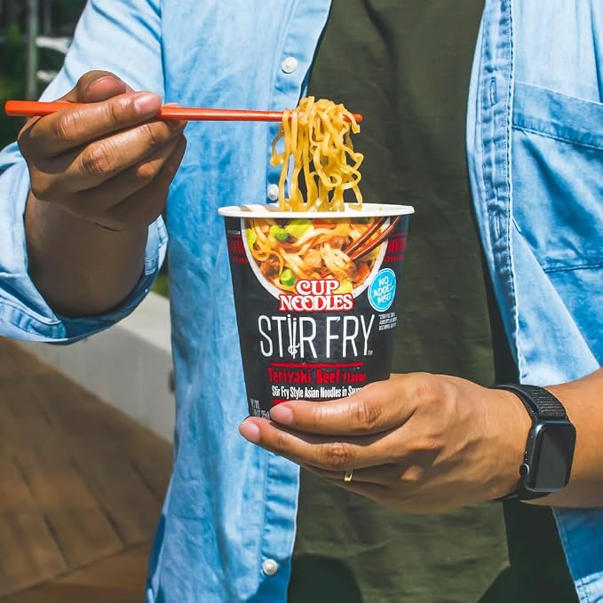 Nissin Cup Noodles Stir Fry Noodles in Sauce, Teriyaki Beef, 3 Ounce (Pack of 6)