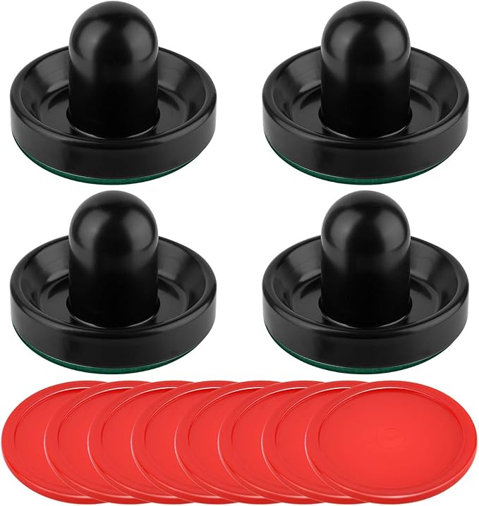 Coopay Air Hockey Pushers and Pucks, Air Hockey Paddles, Goal Handles Paddles Replacement Accessories for Game Tables (4 Striker, 8 Red Puck Pack)