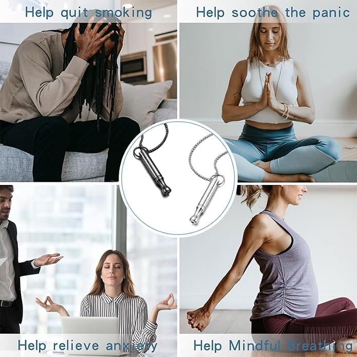 Mindfulness Breathing Necklace Stress Relief Pendant Stainless Steel Anxiety Breathe Necklace for Women Men