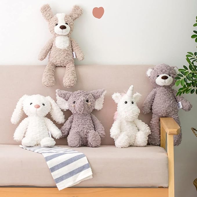 GUDVES Forest Animal Plush Stuffed Toy - 15 inch Soft Plush Rabbit Bear Dog Unicorn Elephant Realistic Interactive Plush Toy - for Animal Themed Parties (White Rabbit)