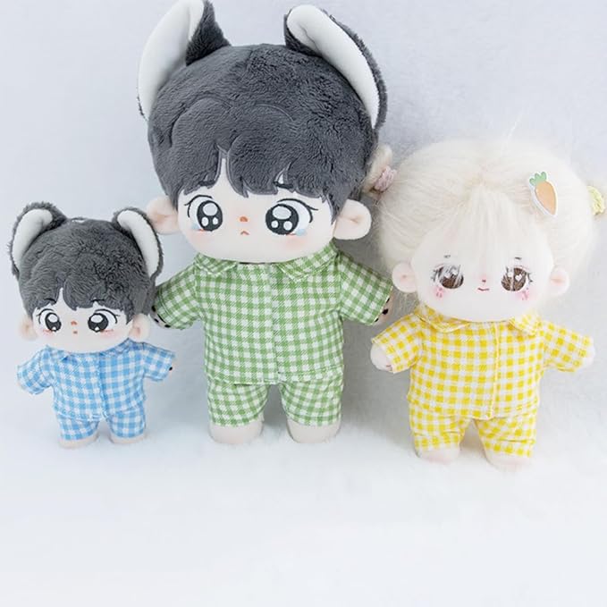 niannyyhouse 10cm 15cm 20cm Plush Doll Clothes Shirt Pants Multi-Color Plaid Pajama Set Doll Dressup (Red, 20cm)