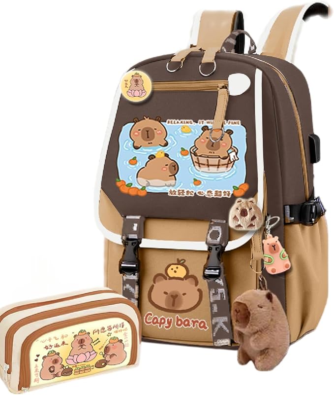 Kapibara Capybara Cartoon Backpack Large Capacity Waterproof Kapibara stuff kawaii backpack with pins and Accessories (pattern 16)