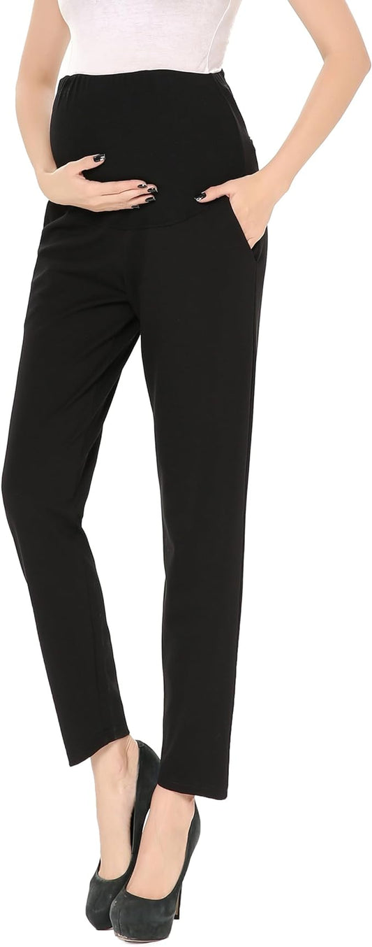 Maternity Pants Work Over The Belly with Pockets, Womens Pregnancy Dress Pants Office Clothes Trousers Stretch Summer