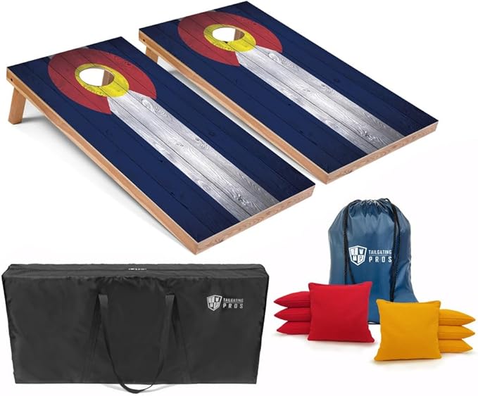 Tailgating Pros Regulation Cornhole Boards Flag Set - Includes 8 Bean Bags, Carrying Cases, and 4'x2' Corn Hole Toss Game