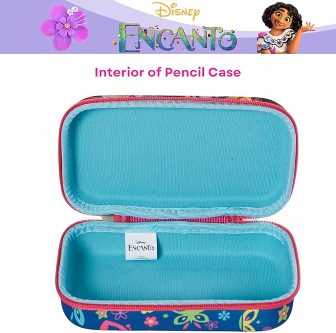 Innovative Designs Disney Encanto Pencil Case Set with Stickers and Gel Pens for Kids, Molded with Zip Closure, Pink