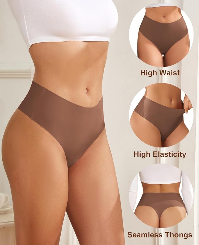 oshkang Thongs for Womens High Waisted Seamless for Women Underwear Sexy Breathable Panties 6 Pack
