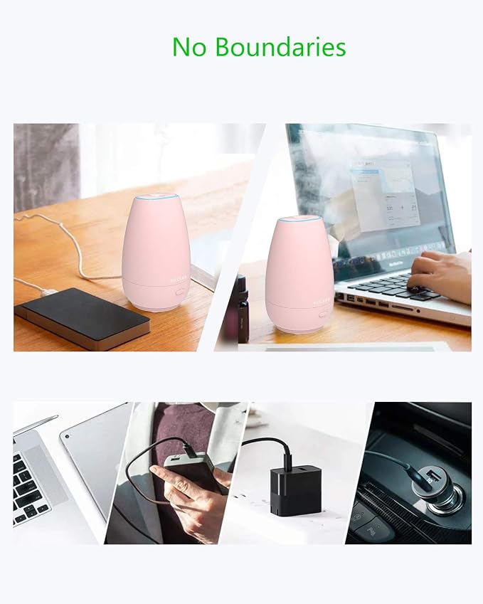 Portable Car Diffuser for Essential Oils, Small USB Aroma Humidifier with Soft Ambient Light, Perfect Personal Scent Diffuser for Vehicle, Home, Gym & Travel – Pink