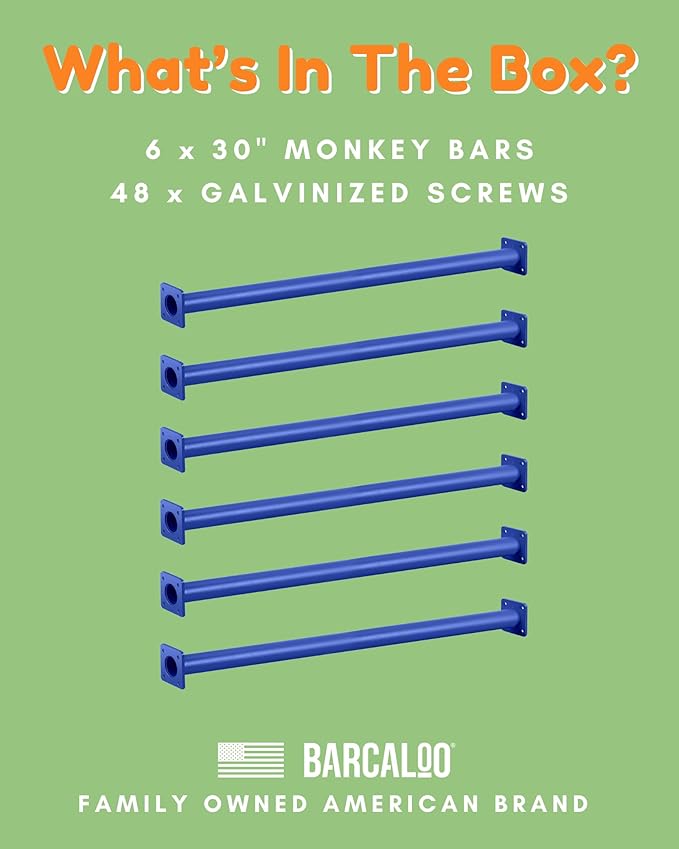 Barcaloo 30 Inch Monkey Bars for Backyard Playground Equipment & Treehouse Accessories - 6 Pack Blue Outdoor Monkey Bar Kit DIY Playground Handles for Kids Swing Set
