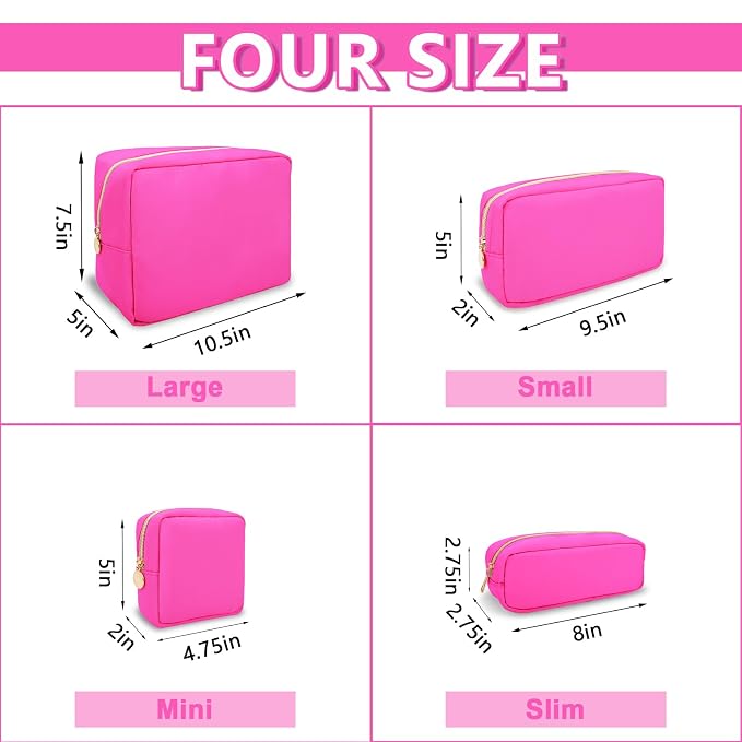 UIXIZQ Large Makeup Bag Pouch,Nylon Women Travel Toiletry Storage Bag Preppy Cosmetic Bag for Girls,Big Makeup Organizer Bag Cute Zipper Pouch Skincare Bag for Sport Work Gift(Large-Bubblegum)