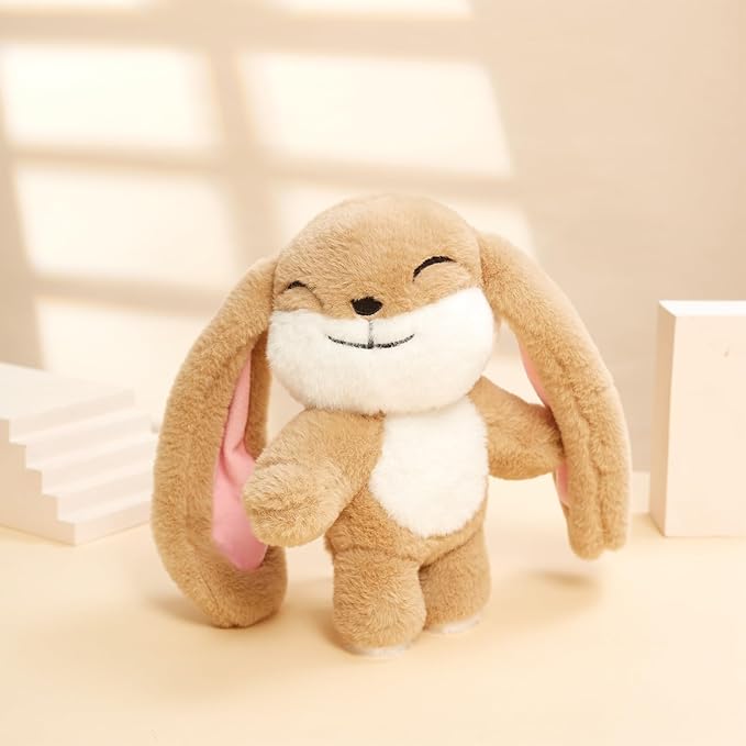 Bunny Plush Toy Stuffed Animal Funny Rotating Head Rabbit Plush Pillows Toy Cute Sensory Soft Stuffed Animals Doll That Show Your Mood Stuffed Bunny For Easter Christmas Birthday Gift，11in(Khaki)