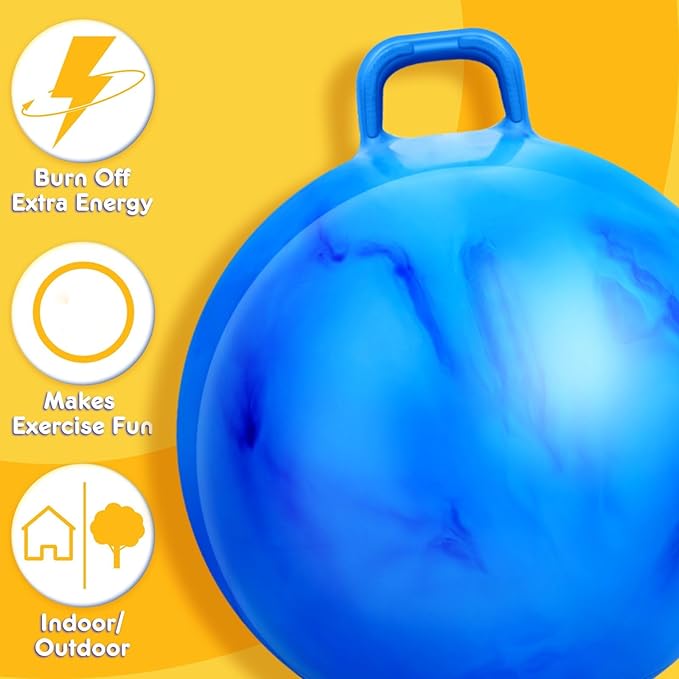 Lewtemi Hopper Ball, Hopping Toys for Adults, 18 Inch Bouncing Ball Hippity with Handle Rubber Hop, Jumping Exercise with Air Pump for Outdoors Games Toys(Gradient Blue,22 Inch)