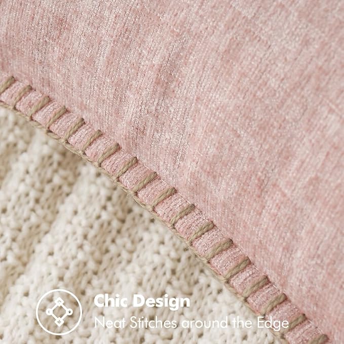 MIULEE Decorative Couch Throw Pillow Covers 18x18 Inch Pink 2 Pack | Farmhouse Pillow Covers with Stitched Edge, Soft Chenille Cushion Cases, for Sofa Bed Living Room Home Decor