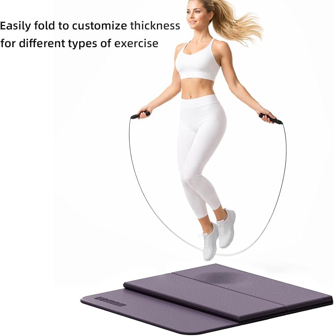 Folding Yoga Mat Extra Thick 0.4 Inch, Foldable Yoga Mat 75 x 26 Inches, TPE Exercise Mat, 7-Panel Non Slip Cushioned Fitness Mat for Yoga, Pilates, Stretching, Home Workout