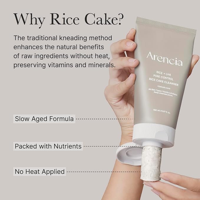 ARENCIA Rice + LHA Pore Control Rice Cake Cleanser with Salicylic Acid - Deep Cleansing, Gentel Exfoliation, All skin types, Korean Face Wash 150ml / 5.07 fl oz