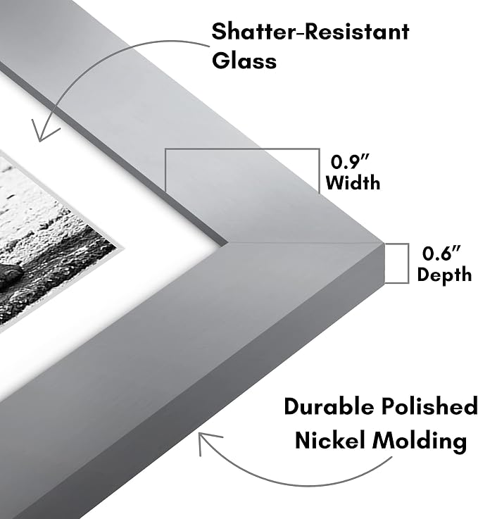 Americanflat 11x11 Picture Frame with Shatter-Resistant Glass - Use as 8x8 Frame with Mat or Display 11x11 Photo Without Mat - Signature Collection - Square Frames for Wall Display - Silver | Shatter-resistant glass, sawtooth hangers included, use with...
