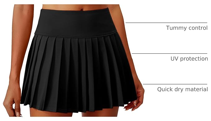 PINSPARK Pleated Tennis Skirts Mini Athletic Golf Skorts with Pocket | 14", High Waist, Lightweight, Quick Dry, Stretchy, Inner Shorts, Sun Protection, Pickleball, Casual, for Women