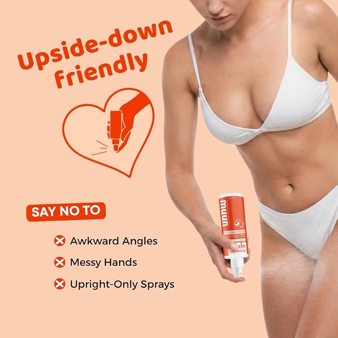 Muun Feminine pH Intimate Spray – Women Body Deodorant with Hypochlorous Acid, Witch Hazel & Probiotics – No-Rinse Wash, Gentle Odor Neutralizer, Soft Peach Scent