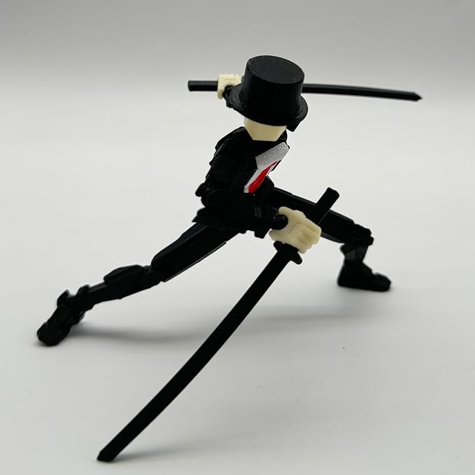 3D Printed 5.54-inch Multi-Jointed Action Figures Dummy13, Full Body Mechanical Movable Toy, Multiple Accessories, Hand Painted Figure, Desk Decoration, Creative Gifts (Y-Black Gentleman)