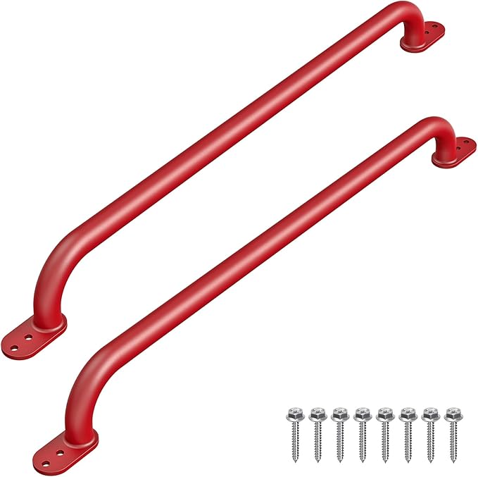 Dolibest 42 Inch Metal Safety Handles, Playground Ladder Handle, Long Grab Handles for Kids Playhouse, Treehouse, Rock Climbing Wall, Swing Set Accessories, Indoor & Outdoor Use (2PCS)-Red