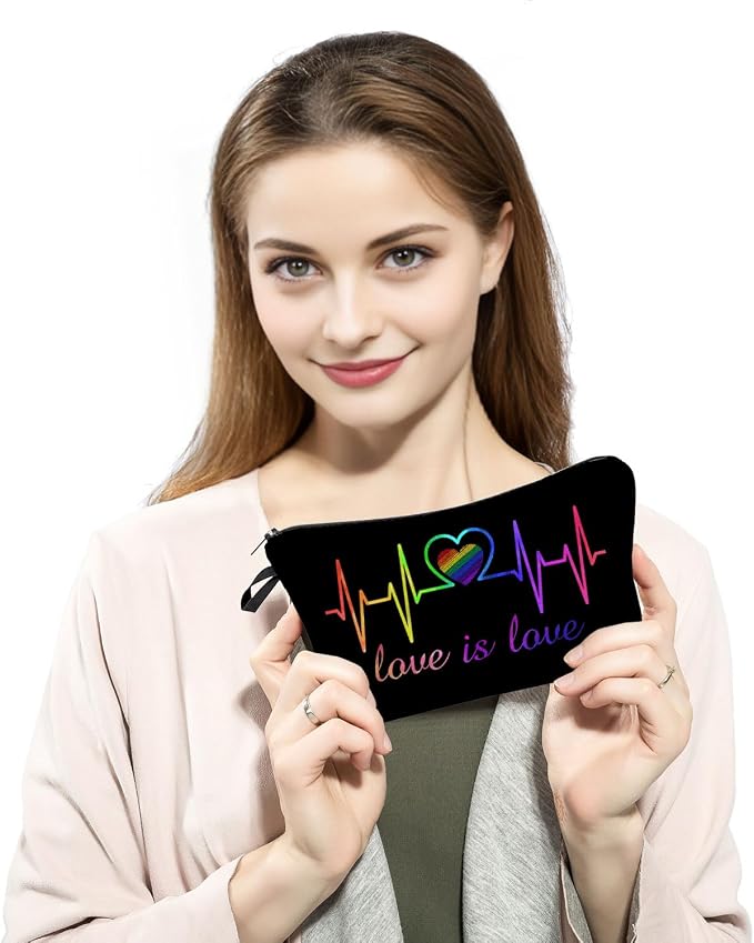 Inspirational Rainbow ECG Bag Love is Love Makeup Bag for Her Teen Valentines Heart Cosmetic Bags Rainbow Love Travel Zipper Pouches Travel Pouch Gift for Her Organizer Toiletry Bag