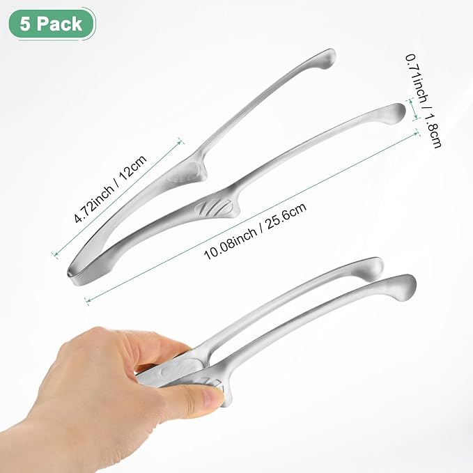 M METERXITY 5 Pcs Korean and Japanese BBQ Tongs 10 Inch Barbecue Tongs 304 Stainless Steel Kitchen Self-Standing Grill Non-Slip for Grill/Salad/Camping/Cooking [Silver]