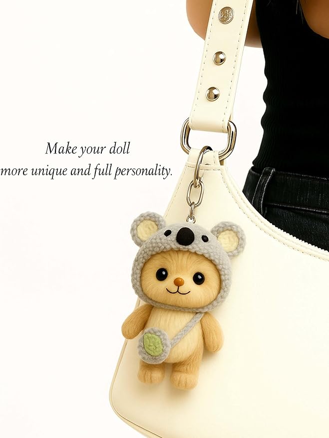 17cm Doll Clothes Outfit (No Doll), Stylish Cute Plush Doll Clothes with Designer Accessories, Clothes for 17cm Dolls, Gray Koala Style