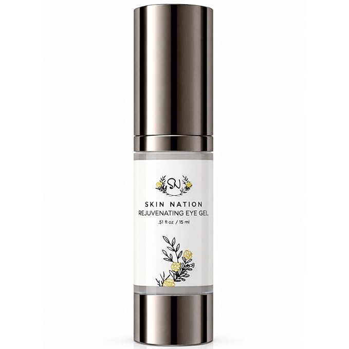 Skin Nation Rejuvenating Eye Gel, Super Hydrating with Peptides, Hyaluronic Acid and Green Tea, Lightweight Plant Based Under Eye Cream for Puffiness, Dark Circles and Smooth Skin, 0.51 oz