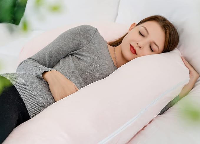 INSEN Pregnancy Pillow,Maternity Body Pillow with Velvet Cover,C Shaped Body Pillow for Sleeping, Warm Pink