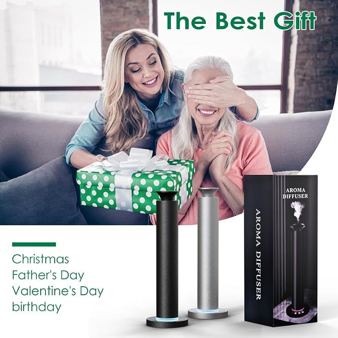 Waterless Scent Diffuser Machine with 4 Lights and Breathing Lights Modes Max Coverage 2500 sq.ft. Essential Oil Diffusers Fragrance Large Room Rechargeable App Remote Control Ancient Silver