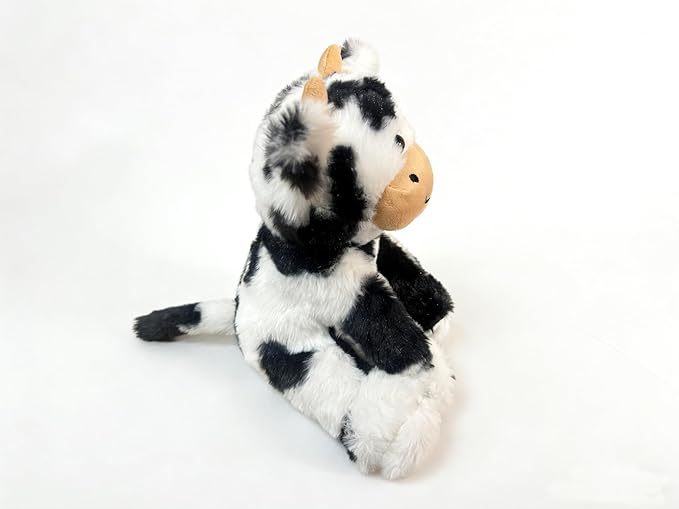 Cute Cow Plush Stuffed Animal Doll Toy 8 inch for Girls Boys One Peices （Each one has a Different Pattern） (sit Cow bd Black)