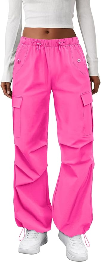 COPYLEAF Cargo Pants Women Elastic Waisted Parachute Hiking Pants with Pockets Water-Resistant Lightweight Baggy Pants