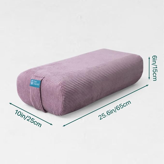 Yoga Bolster Pillow for Meditation and Support - Rectangular Foam Cushion with Removable Corduroy Cover, Machine Washable Suede-like Pillowcase & Convenient Carry Handles for Men Women Purple