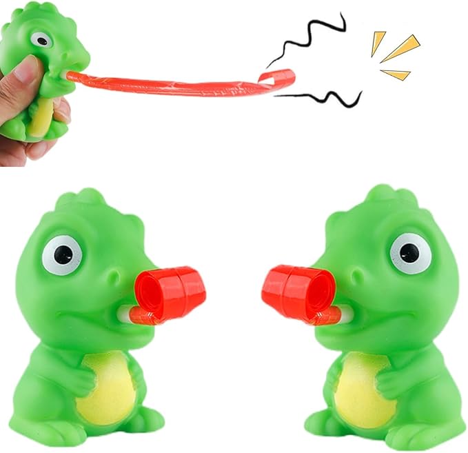 LBKKC Easter Basket Stuffers Rubber Frog Dinisaur Toys Tongue Sticking Out, Creative Party Favor, Novelty Relief Stress Squeeze Toys Funny Gags Gifts for Kids Adults,Sensory Toys, 4 Pack